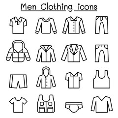 Men clothes icon set in thin line style