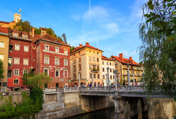 Fototapeta na wymiar Slovenia, the old city of Ljubljana. Late afternoon, 31.08.2017.