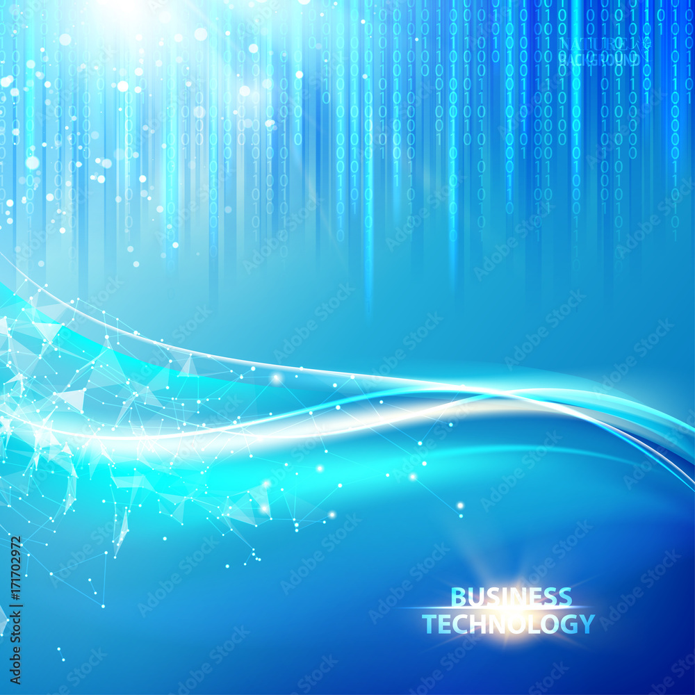 Poster abstract smooth blue lines. blue background with bigdata cyber code. science background for cyber pr
