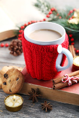 Cup of coffee on a wooden table