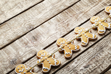 Christmas cookies on grey wooden table