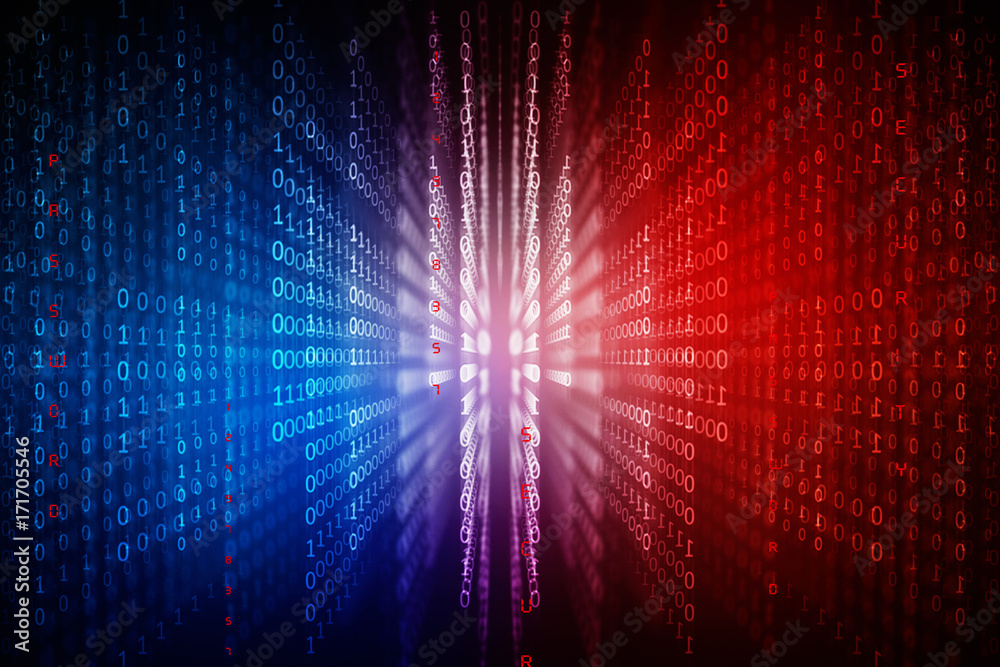 Poster 2d illustration abstract digital binary data on computer screen