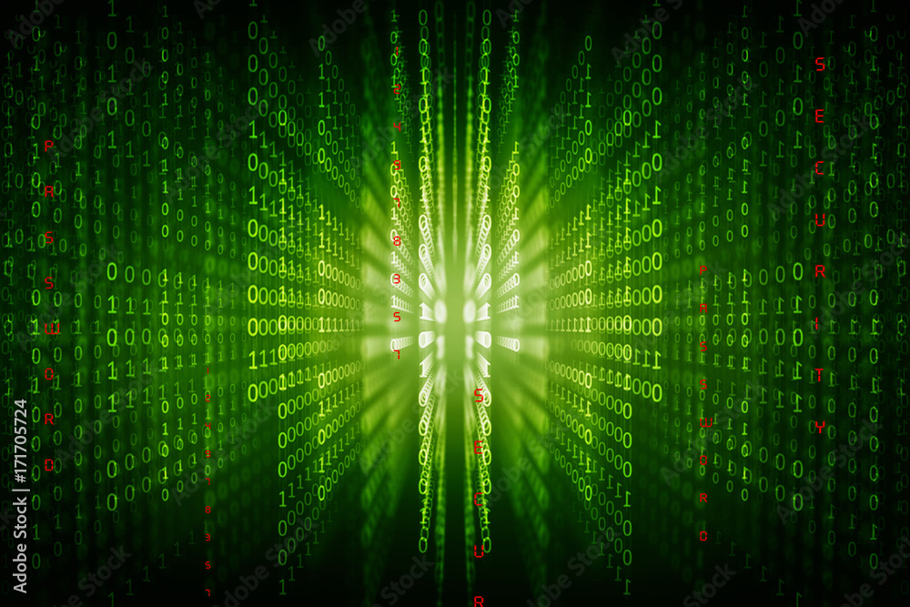 Poster 2d illustration abstract digital binary data on computer screen