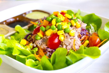 Mixed vegetable salad with tuna. Healthy food in Thailand.
