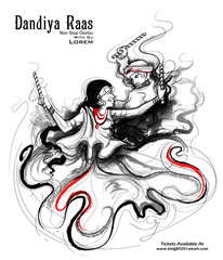 Fototapeta na wymiar Couple playing Dandiya in disco Garba Night poster for Navratri Dussehra festival of India