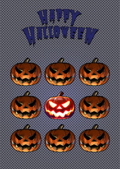 Halloween pumpkin in scary expression tile on gray BG