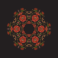 Mandala - element for embroidery. Floral ornament in vintage sty