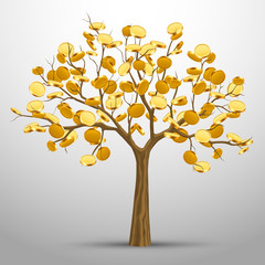 Fototapeta na wymiar A tree from which gold coins grow. Vector illustration