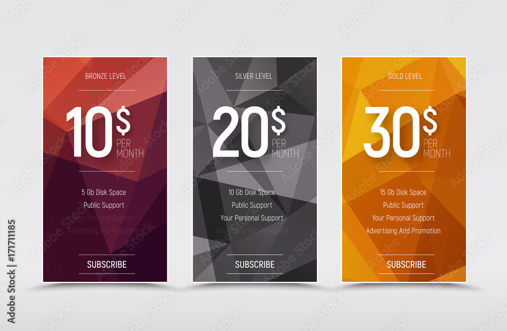 Poster emplate of vector price tables for a web site.