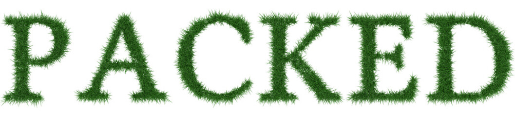 Packed - 3D rendering fresh Grass letters isolated on whhite background.