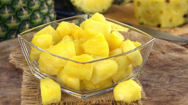 Fresh made Diced Pineapple (seamless loopable; 4K)