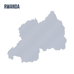 Vector abstract hatched map of Rwanda with oblique lines isolated on a white background.
