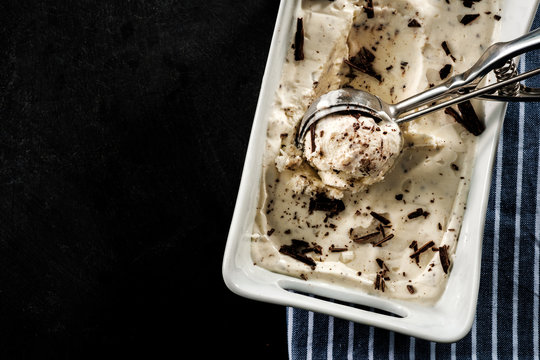 Creamy Ice Cream With Chocolate Chips In A Scoop For Ice Cream.