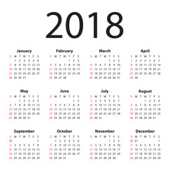 Year 2018 calendar vector design template