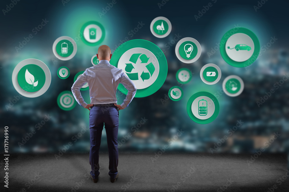 Poster view of a technology ecologic interface with icon displayed on a technology interface