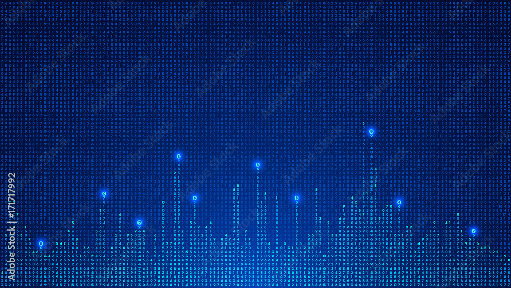 Poster digital background of glowing numbers. digital matrix. Big data. VECTOR