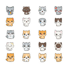 Fototapeta premium Cute cartoon cats and dogs with different emotions. Sticker collection.