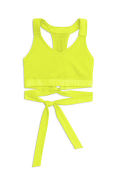 Neon Yellow Sports Bra with Ribbon Band Isolated on White Background Stock  Image - Image of bright, background: 99934493