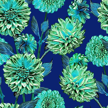 Dahlias seamless pattern. Artistic background. 
