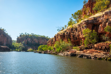 Katherine River Gorge with its rocky sandstone cliffs and beautiful scenery is one of the best attractions in Nitmiluk National Park, Northern Territory, Australia.