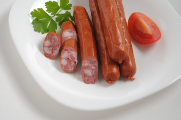 Sausages on a white background