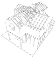 House drawing in vector. The contours of the house. Vector created of 3d
