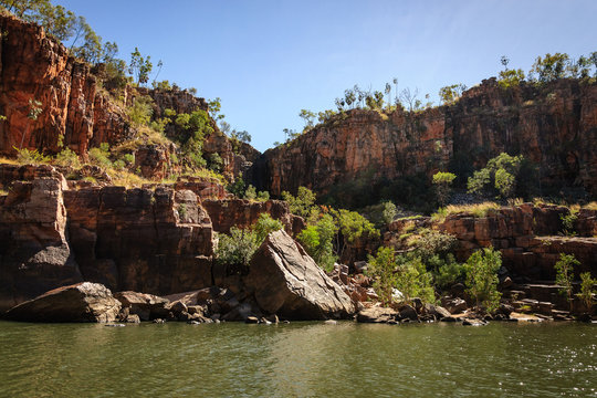 Rocky cliff face at Katherine River Gorge in Nitmiluk National Park, Northern Territory, Australia