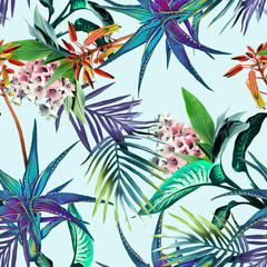 Tropical seamless pattern. Watercolor background.