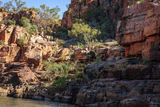 Rocky cliff face at Katherine River Gorge in Nitmiluk National Park, Australia