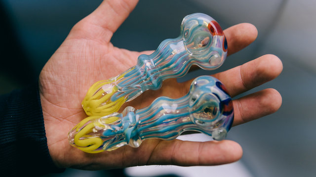 glass bongs for smoking weed close-up soft focus. smoking accessories marijuana