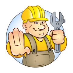 Fototapeta premium Cartoon Engineer with Wrench Vector