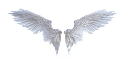 3d Illustration Angel wings, white wing plumage isolated on white background. © mrjo_7