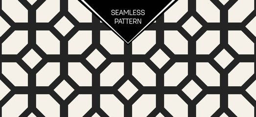 Abstract concept vector monochrome geometric pattern. Black and white minimal background. Creative illustration template. Seamless stylish texture. For wallpaper, surface, web design, textile, decor.