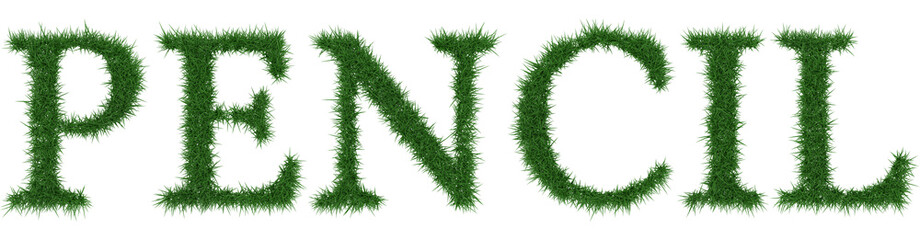 Pencil - 3D rendering fresh Grass letters isolated on whhite background.