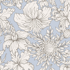 Vintage flowers seamless pattern. Stock illustration.