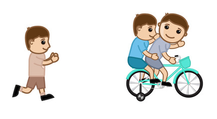 Cute Kid Boys Having Fun on Bicycle