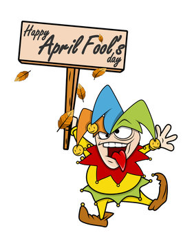 Happy Funny Jester Holding Banner Vector