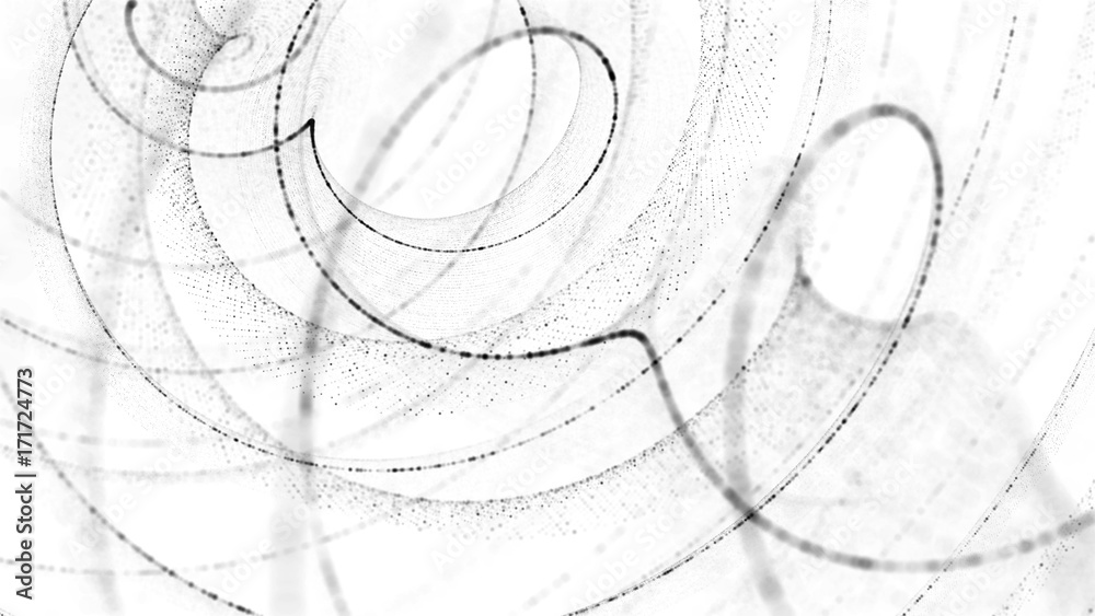 Poster 3d rendering spiral particle background. twist shape made of small random particle dots. high detail