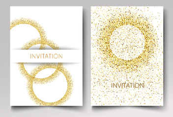 Invitation template gold glitter in the shape of circles on a white background.