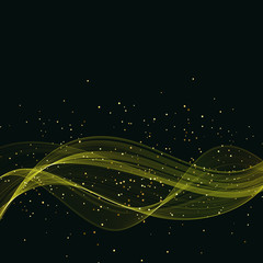 Vector Abstract shiny color gold wave design element on dark background.
