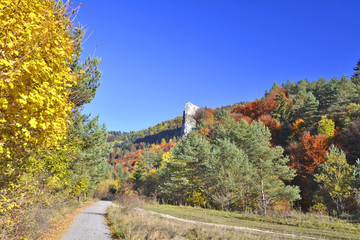 Fototapeta na wymiar Autumn mountain landscape. Cergov Mountains, Slovakia.