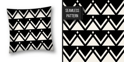 Abstract concept vector monochrome geometric pattern. Black and white minimal background. Creative illustration template. Seamless stylish texture. For wallpaper, surface, web design, textile, decor.