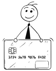 Cartoon Illustration of Business Man with Credit Debit Card