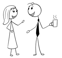 Cartoon Illustration of Man and Woman Business People Talking Chatting