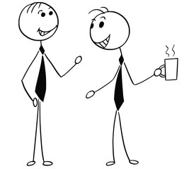 Cartoon Illustration of Two Men Male Business People Talking Chatting