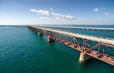 Fototapeta na wymiar Aerial view along the old railway bridge between Bahia Honda and Spanish Harbor Keys