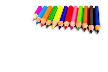 Multicolored pencils isolated on white background. School supplies.