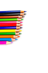 Multicolored pencils isolated on white background. School supplies.