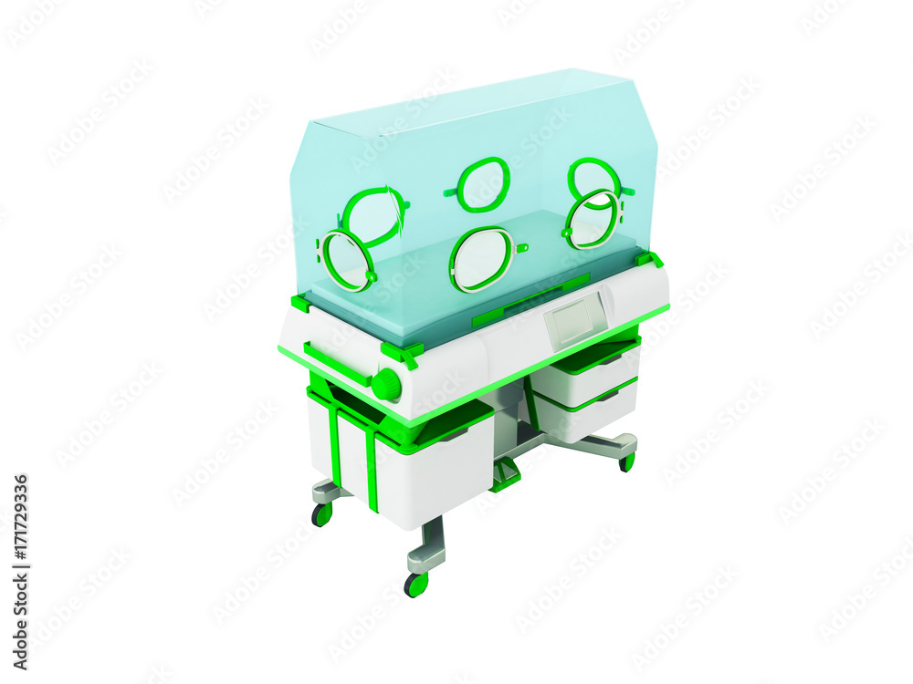 Fototapete concept of incubator for children white green 3d rendering on white background no shadow