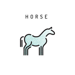 Vector horse outline icon isolated on a white background. A simplified silhouette of a horse, logo in the linear style